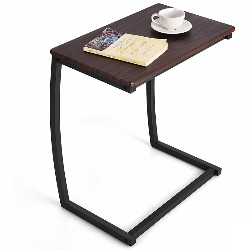 Steel Frame C-shaped Sofa Side End Table with Non-slip Footpads