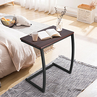 Steel Frame C-shaped Sofa Side End Table with Non-slip Footpads