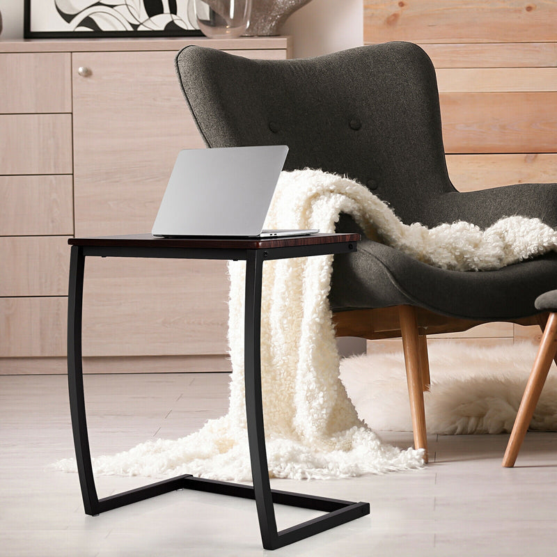 Steel Frame C-shaped Sofa Side End Table with Non-slip Footpads