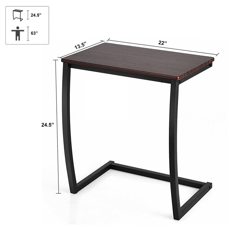 Steel Frame C-shaped Sofa Side End Table with Non-slip Footpads