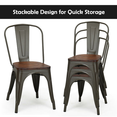 18 Inch Height Set of 4 Stackable Style Metal Wood Dining Chair