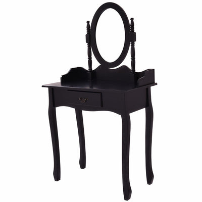 Wooden Makeup Vanity Table Set with Rotatable Mirror and Padded Stool