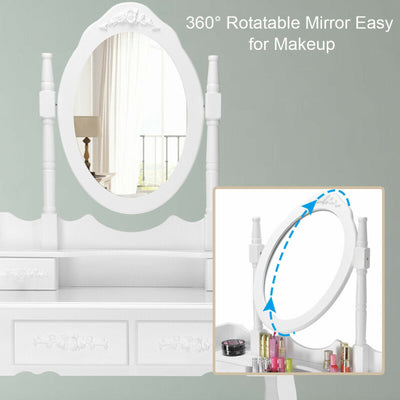 4-Drawer Dressing Vanity Table Set with 360?? Rotation Mirror