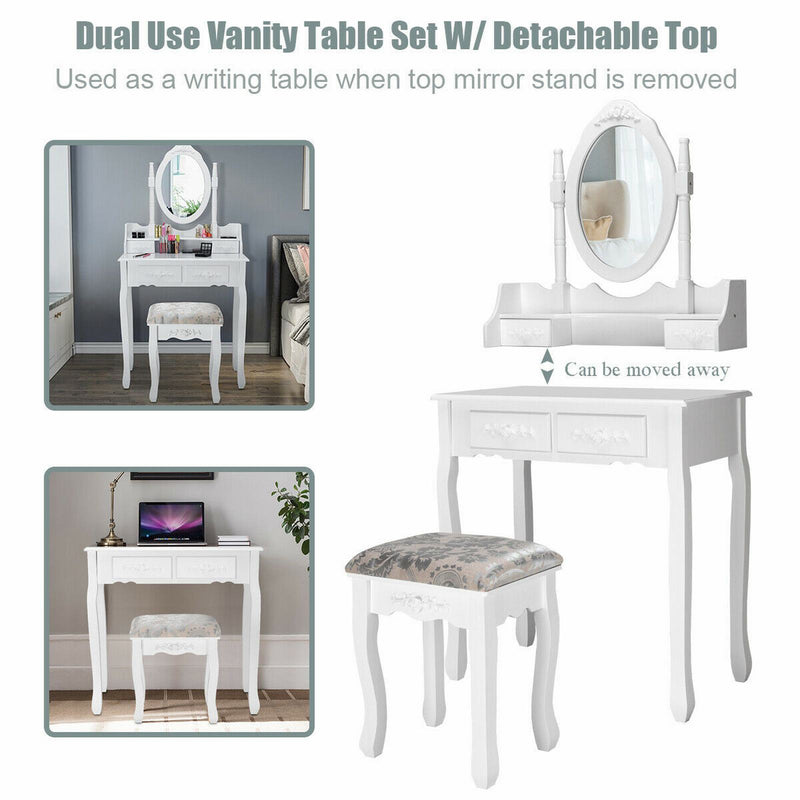 4-Drawer Dressing Vanity Table Set with 360?? Rotation Mirror