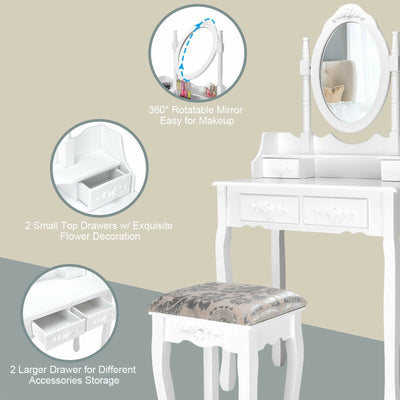 4-Drawer Dressing Vanity Table Set with 360?? Rotation Mirror