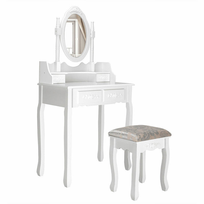 4-Drawer Dressing Vanity Table Set with 360?? Rotation Mirror