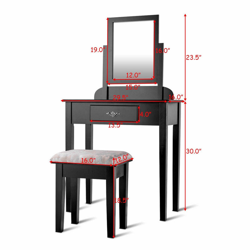 Dressing Vanity Table Set with 360?? Rotating Mirror and Padded Stool