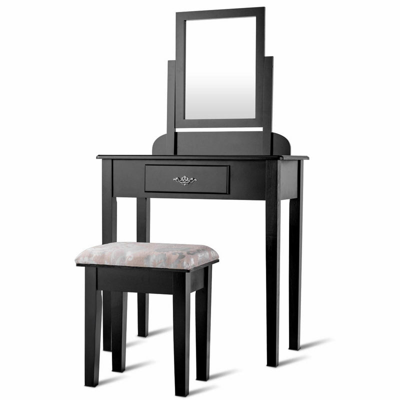 Dressing Vanity Table Set with 360?? Rotating Mirror and Padded Stool