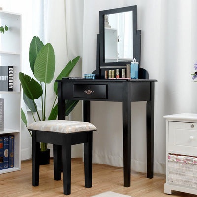 Dressing Vanity Table Set with 360?? Rotating Mirror and Padded Stool