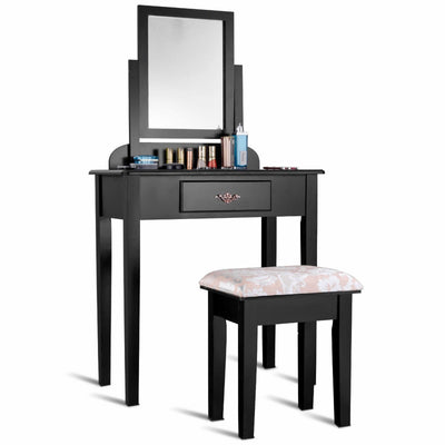 Dressing Vanity Table Set with 360?? Rotating Mirror and Padded Stool