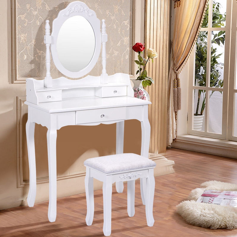 360¡ã Rotating Mirrored Dressing Table with Cushioned Stool