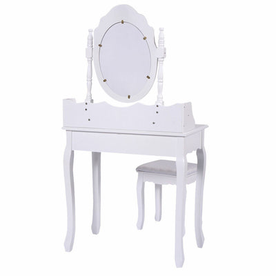 360¡ã Rotating Mirrored Dressing Table with Cushioned Stool