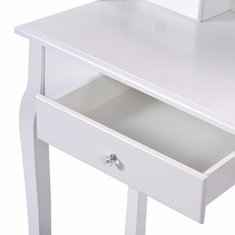 360¡ã Rotating Mirrored Dressing Table with Cushioned Stool