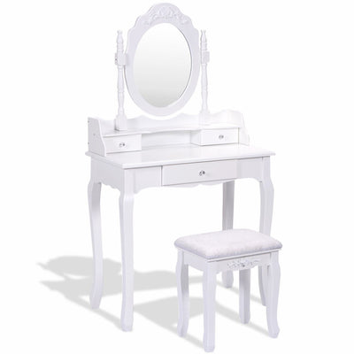 360¡ã Rotating Mirrored Dressing Table with Cushioned Stool