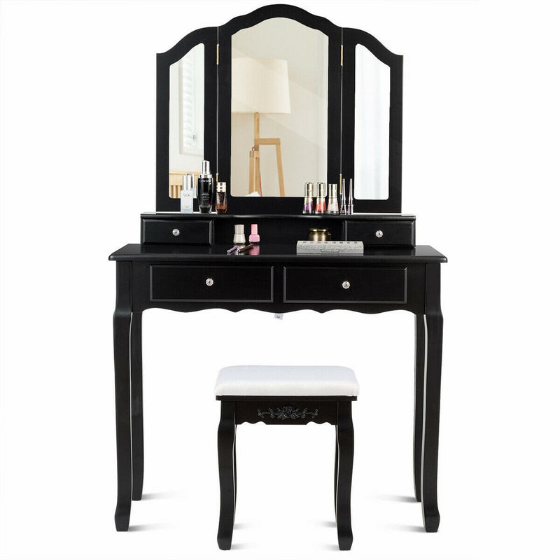 Dressing Vanity Table Set with Detachable Mirror and Padded Stool