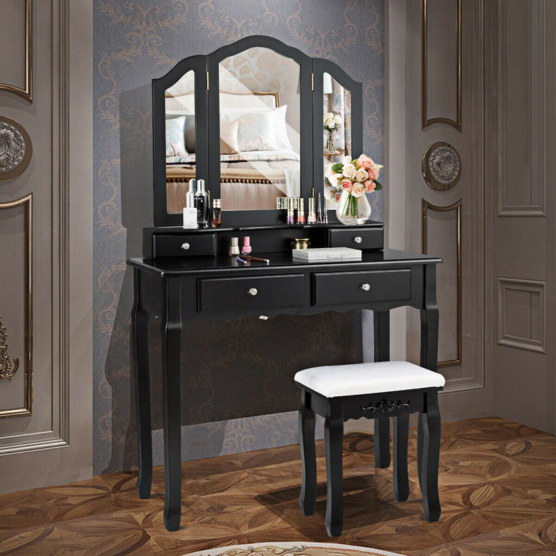 Dressing Vanity Table Set with Detachable Mirror and Padded Stool