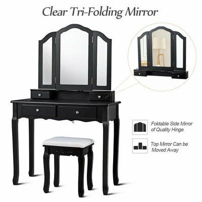 Dressing Vanity Table Set with Detachable Mirror and Padded Stool