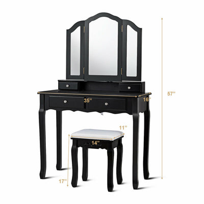 Dressing Vanity Table Set with Detachable Mirror and Padded Stool