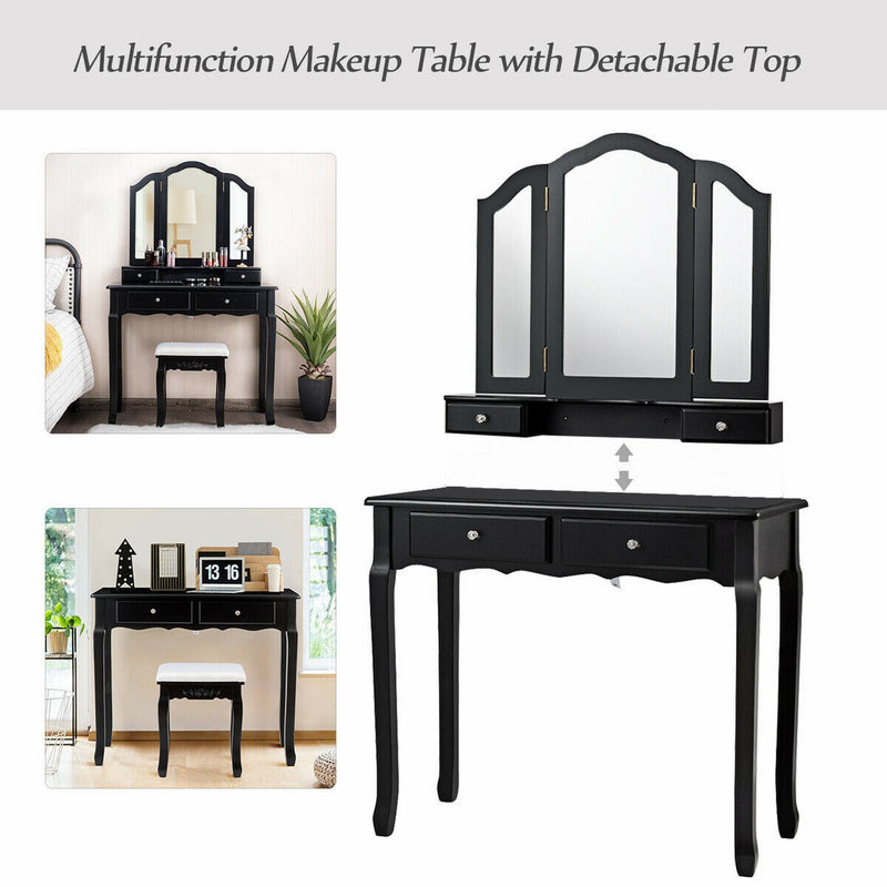 Dressing Vanity Table Set with Detachable Mirror and Padded Stool