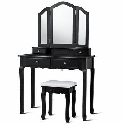 Dressing Vanity Table Set with Detachable Mirror and Padded Stool