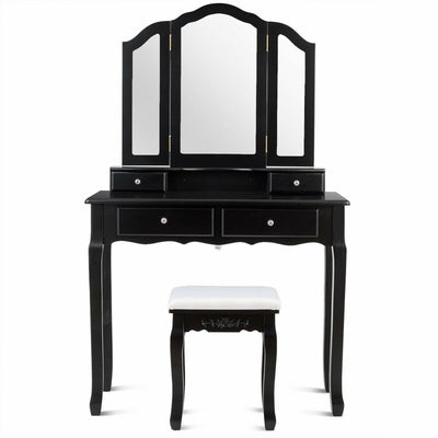 Dressing Vanity Table Set with Detachable Mirror and Padded Stool