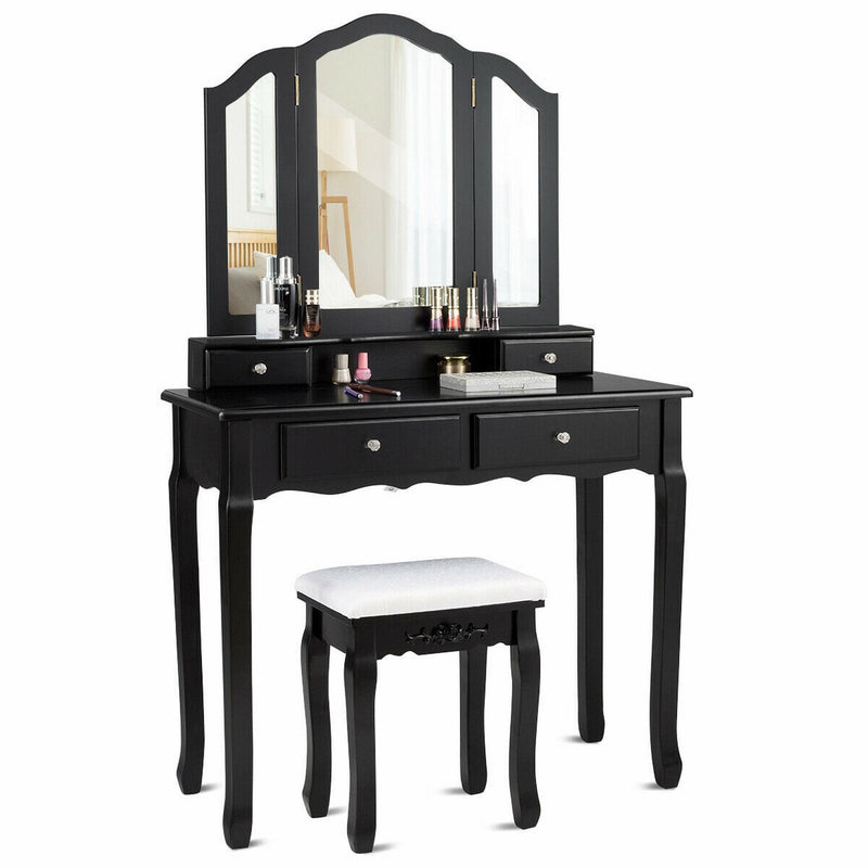 Dressing Vanity Table Set with Detachable Mirror and Padded Stool