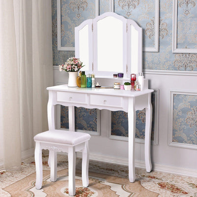 Dressing Vanity Table Set with Detachable Mirror and Padded Stool