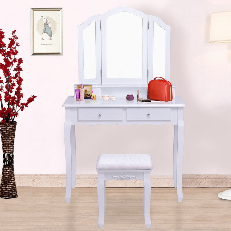 Dressing Vanity Table Set with Detachable Mirror and Padded Stool