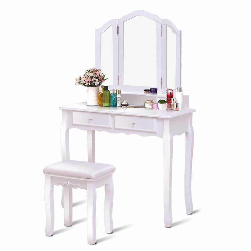 Dressing Vanity Table Set with Detachable Mirror and Padded Stool