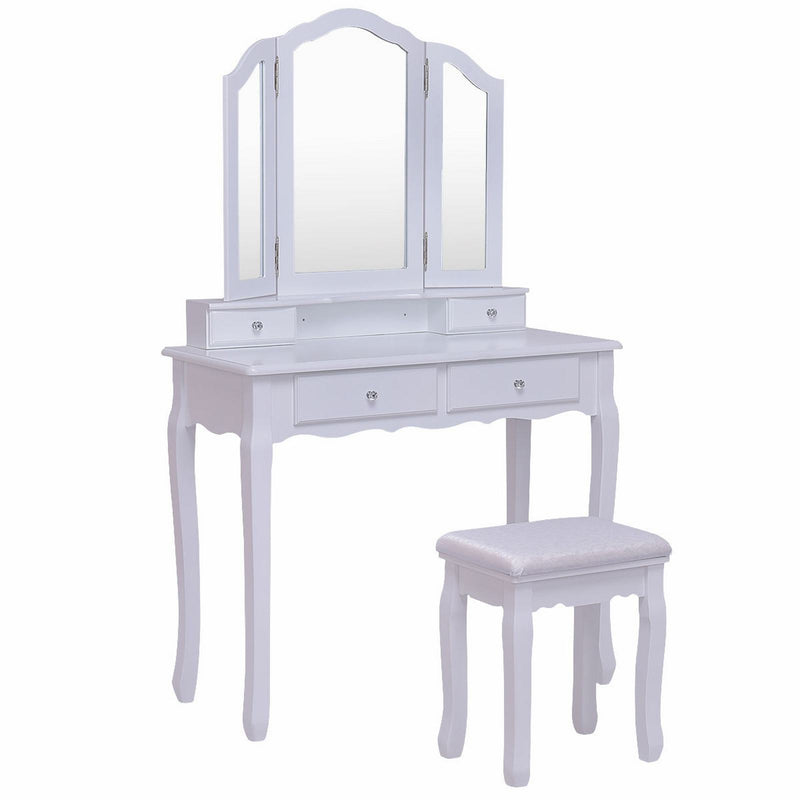 Dressing Vanity Table Set with Detachable Mirror and Padded Stool