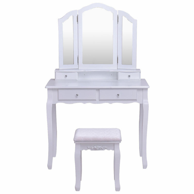 Dressing Vanity Table Set with Detachable Mirror and Padded Stool