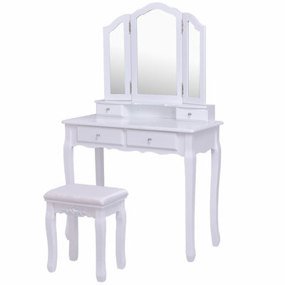 Dressing Vanity Table Set with Detachable Mirror and Padded Stool