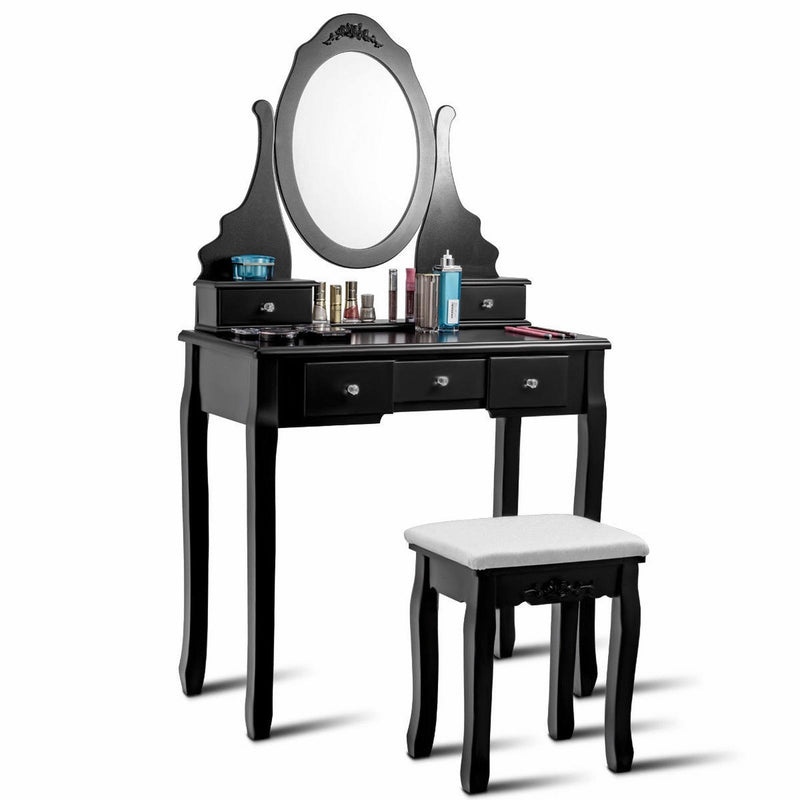 360° Rotating Mirrored Dressing Table Set with Padded Stool