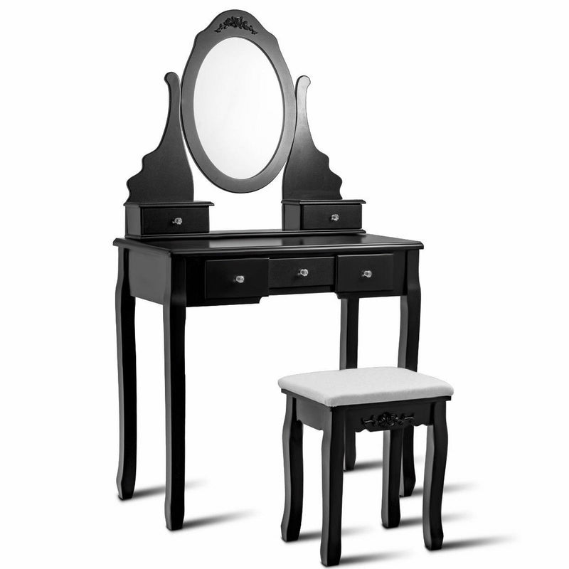 360° Rotating Mirrored Dressing Table Set with Padded Stool