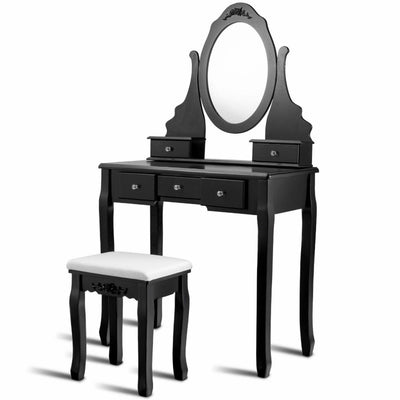 360° Rotating Mirrored Dressing Table Set with Padded Stool