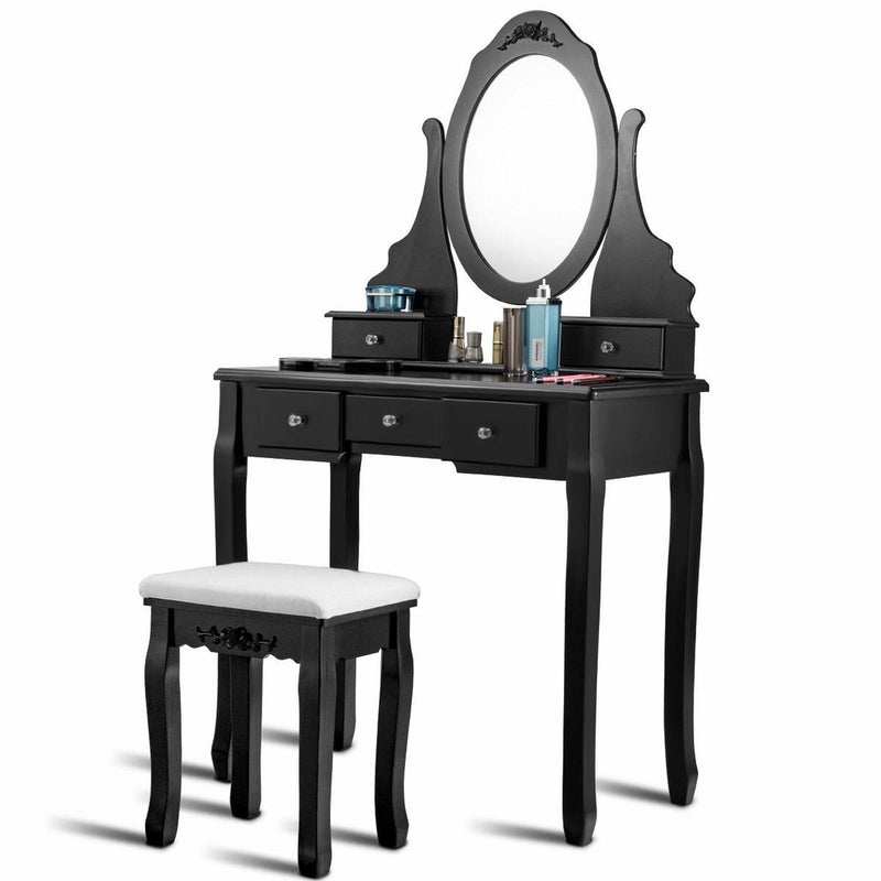 360° Rotating Mirrored Dressing Table Set with Padded Stool