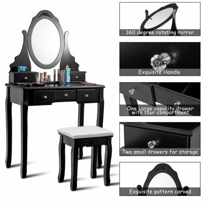 360° Rotating Mirrored Dressing Table Set with Padded Stool