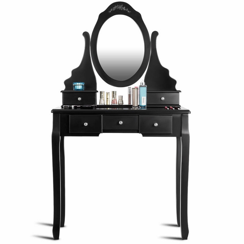 360° Rotating Mirrored Dressing Table Set with Padded Stool