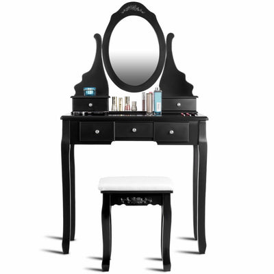 360° Rotating Mirrored Dressing Table Set with Padded Stool