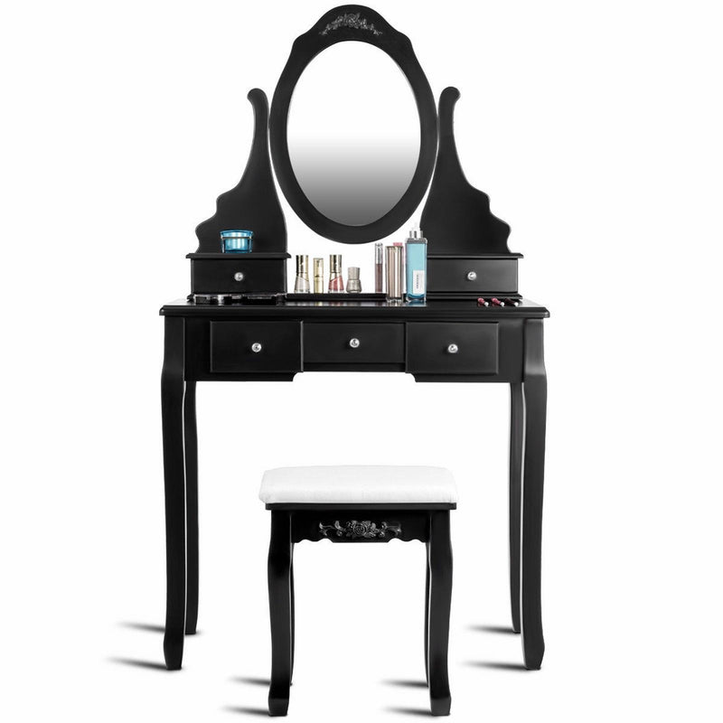 360° Rotating Mirrored Dressing Table Set with Padded Stool