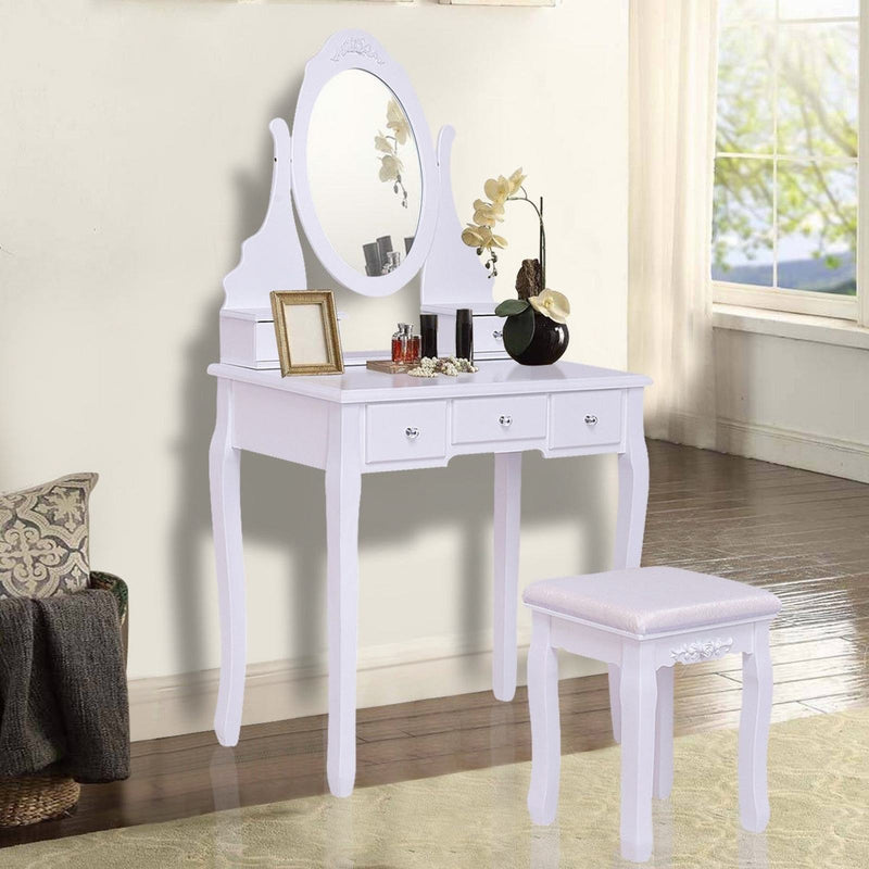 360° Rotating Mirrored Dressing Table Set with Padded Stool