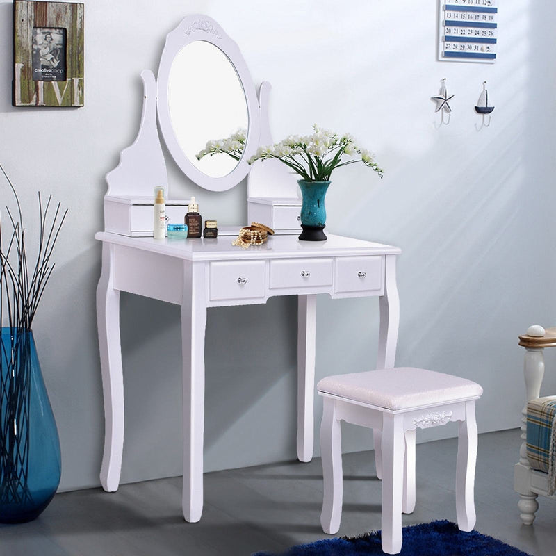 360° Rotating Mirrored Dressing Table Set with Padded Stool