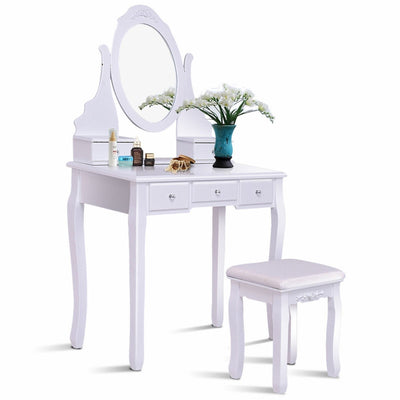 360° Rotating Mirrored Dressing Table Set with Padded Stool