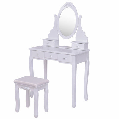 360° Rotating Mirrored Dressing Table Set with Padded Stool