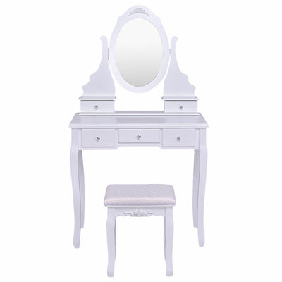 360° Rotating Mirrored Dressing Table Set with Padded Stool