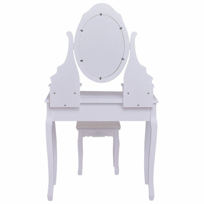 360° Rotating Mirrored Dressing Table Set with Padded Stool