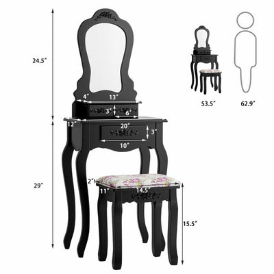 3-Drawer Dressing Vanity Table Set with Mirror and Padded Stool