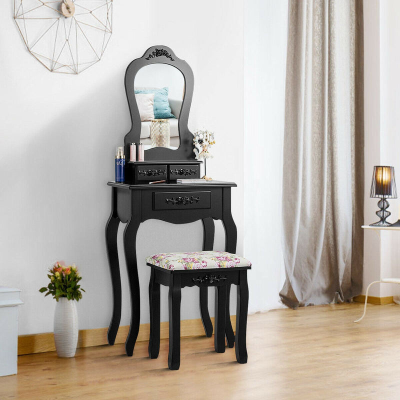 3-Drawer Dressing Vanity Table Set with Mirror and Padded Stool