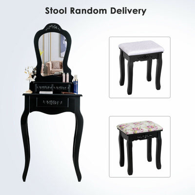 3-Drawer Dressing Vanity Table Set with Mirror and Padded Stool