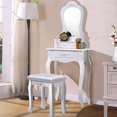 3-Drawer Dressing Vanity Table Set with Mirror and Padded Stool